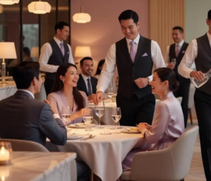 Elegancka obsługa restauracji podczas rekreacyjnego wieczoru