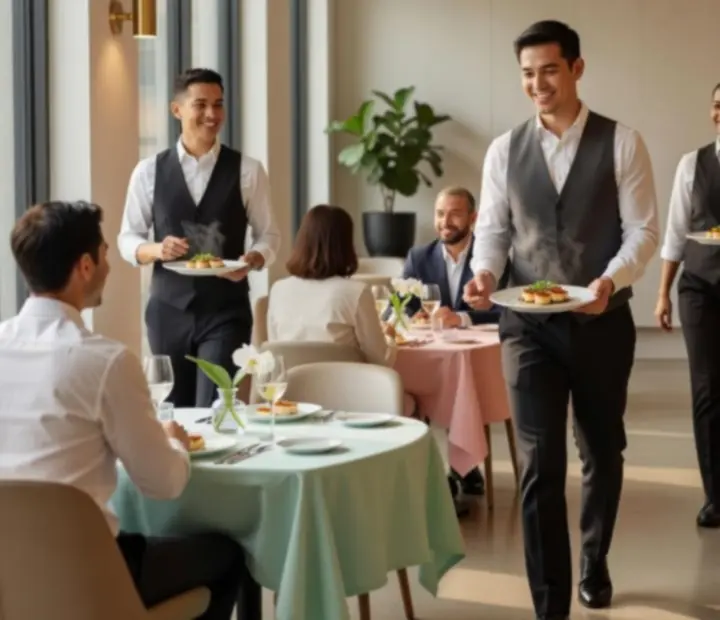 Zespół obsługi restauracji Zagroveloria podczas serwisu kolacji